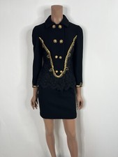 Vtg Gianni Versace C.SS1992 Black Wool Bead Embellished Lace Skirt Suit IT38