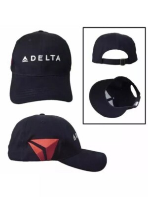 Delta Airlines Black Red White Embroidered Widget Adjustable Baseball Cap Hat