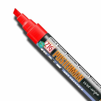 RED Zig Posterman Wet-Wipe Broad Chisel 6mm eRaSaBLe Liquid CHALK MARKER PMA-550