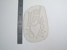 vtg 1960s Tattoo Flash acetate stencil Texas Flag Heart and Flower signed TX