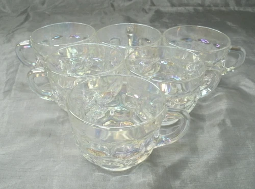 Vtg Federal Glass YORKTOWN COLONIAL Iridescent Set of 6 Punch Cups 1960's USA ec