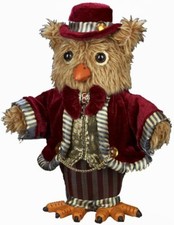 J5952 8.5" Kurt Adler Standing Owl Burgundy Suit Halloween Holiday Figure Doll