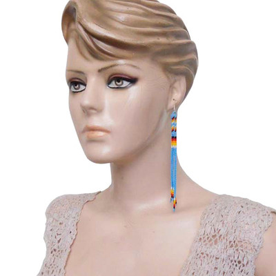 HANDMADE BEADED TURQUOISE BLUE EXTRA LONG EARRINGS E53/24