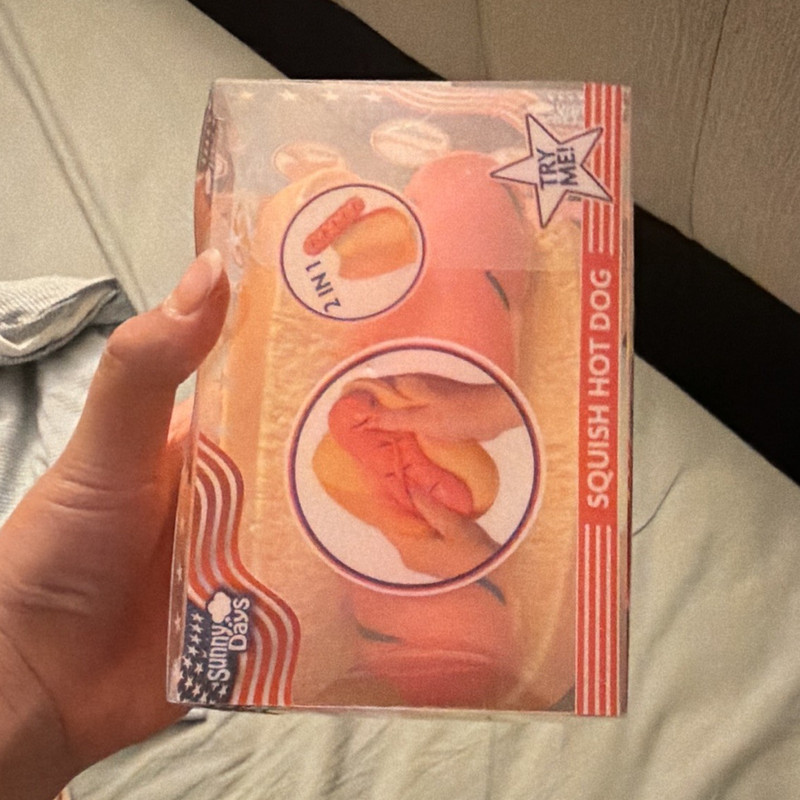 Sunny Days Squish Hot Dog Tactile Squeeze Toy, Orange/Yellow/Red