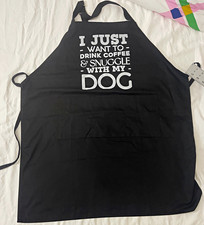 Black Apron Adjustable Neck Strap w/ Pocket Dog Graphic Print