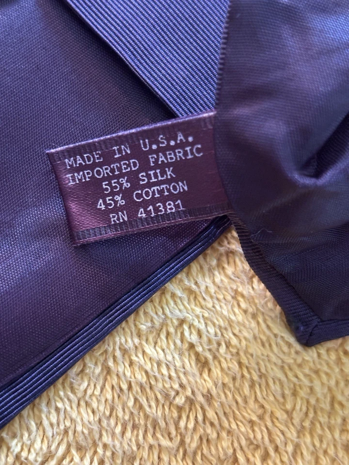 Polo Ralph Solid Purple Silk/Cotton Mogador Tie 3 3/8 x 56 Handmade in USA - Image 3 of 4