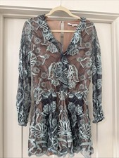 Alexis Elise Lace Romper XS Teal Black Nude Ruffle Long Sleeve V-Neck Designer