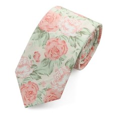 Floral Ties for Men Flower Pattern Mens Ties 2.8" Cotton Pink Green White Cream