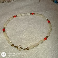 Ivory Plastic Beaded Necklace w/ Red Accents,...