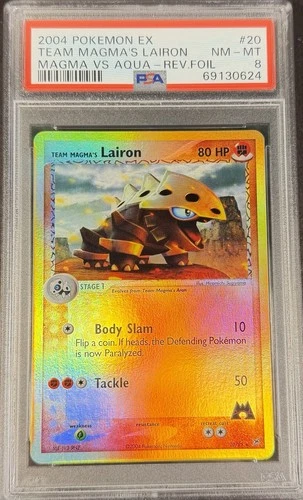 2004 Pokémon EX Team Magma Vs. Team Aqua 20 Team Magma’s Lairon Reverse PSA 8