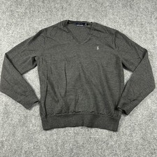 Polo Ralph Lauren Sweater Mens Large Gray Merino Wool V Neck Knit Pullover