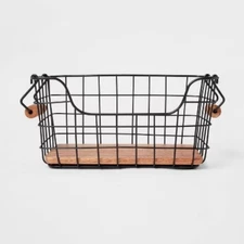 Iron and Mangowood Wire Fruit Basket with Handles Black - Threshold