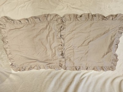 VTG Country Style Elegant Ruffle Pillow Shams Beige Set of 2 Cottagecore 26x26
