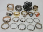 VINTAGE TO NOW LOT OF RINGS FASHION COSTUM JEWELRY  GOLD SILVER TONE #42
