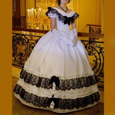 Victorian White Wedding Dress 1860s Civil War Southern Belle Ball Gown Princess