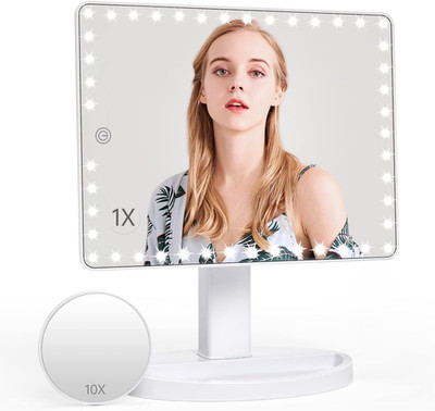 Wiederaufladbarer großer Schminkspiegel mit Beleuchtung, 45 LED Touchscreen Küchenlampen