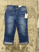 NYDJ Marilyn Straight Jeans Womens 8 Dark Wash Cuffed Lift Tuck 20" Inseam Crop