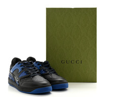 GUCCI GG Supreme Monogram Demetra Mens Basket Low Top Sneakers 8 Blue Black