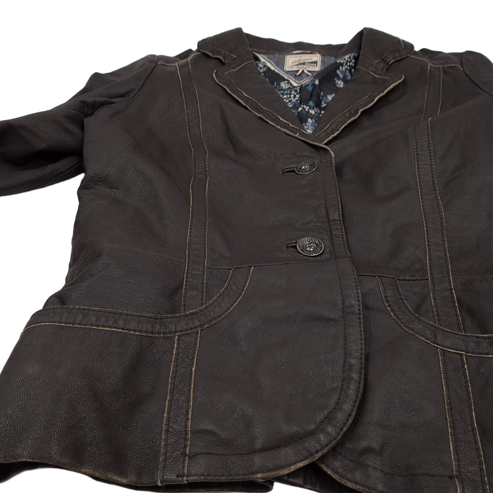 Tommy Hilfiger Leather Jacket Brown Button Up Classic Premium Women Jh9 Size S thumbnail 6