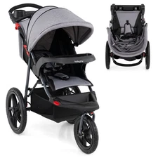 Jogging Stroller Foldable Jogger w/Adjustable Canopy Detachable Tray Cup Holders