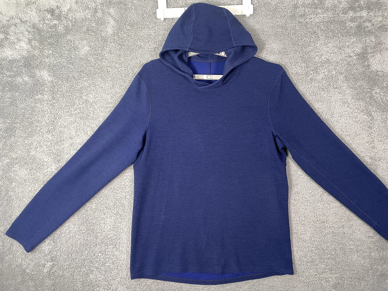 Lululemon Shift Stitch Hoodie Men Medium Blue Thermal Waffle Knit Pullover Light