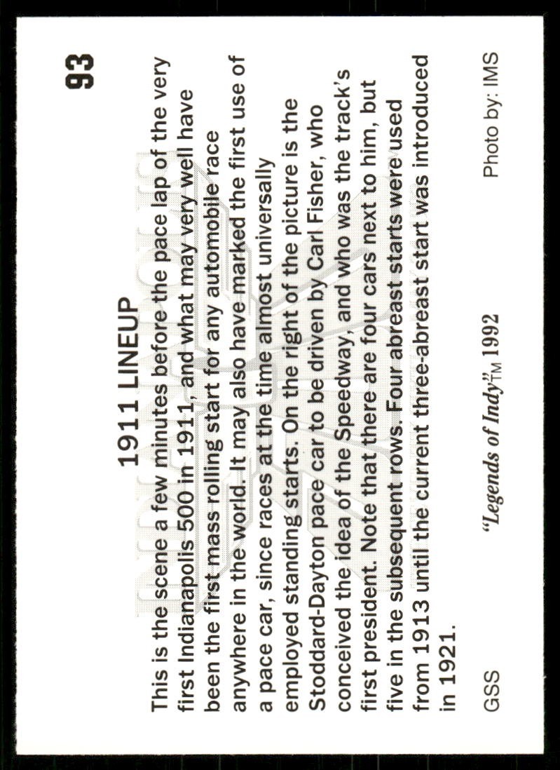 1911 Lineup 1991 Indy Racing Card #93 (NM)