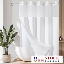 Hookless Shower Curtain with Mesh Top and Snap in Waterproof Liner, 71 x 75 In