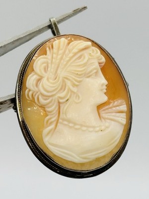 Antique .800 German Silver Hand Carved Shell Cameo Pendant Brooch Pin