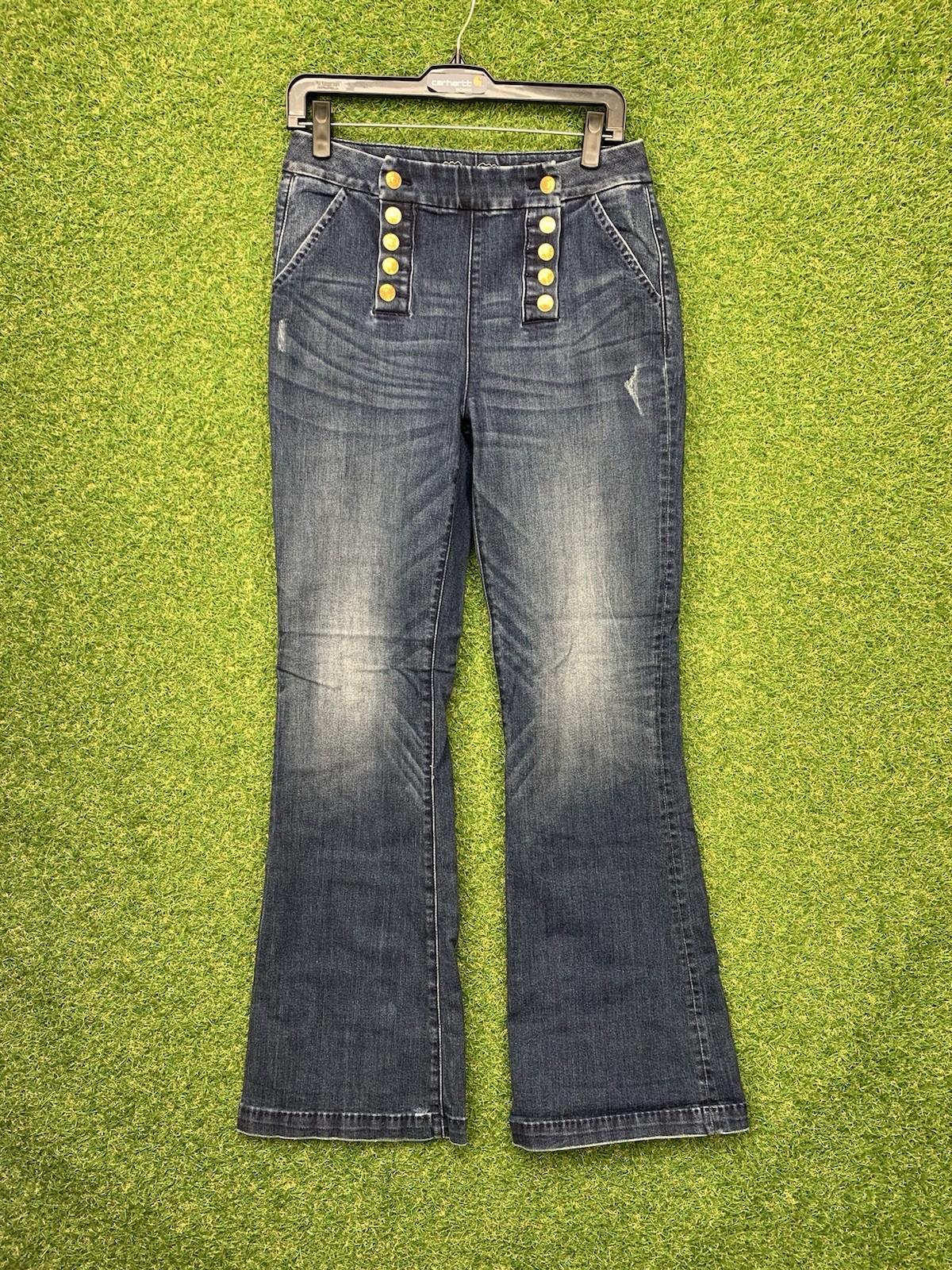 Jeans Miss Me vita alta donna 30 doppia fila chiusura bottoni piatto davanti gamba larga