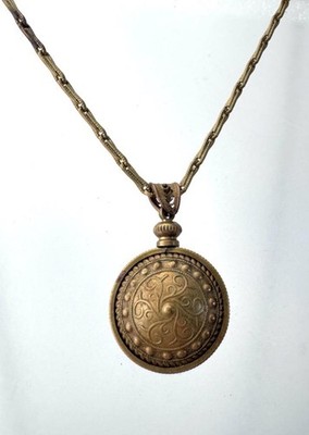Vintage All Brass Fancy Pendant Rattle Necklace 24'' Brass Chain
