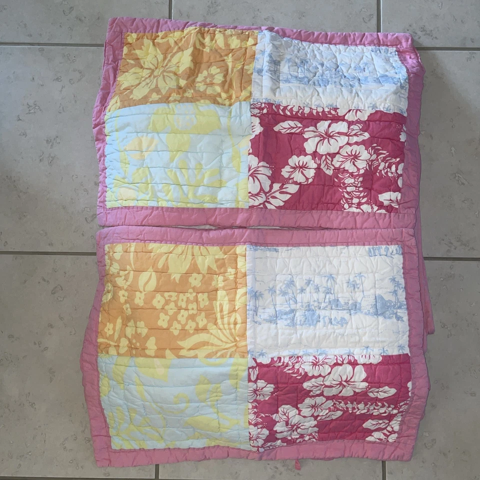 3pc Pottery Barn Kids PINK ISLAND SURF Hawaiian Floral F/Q Quilt Sham w EXTRAS - Image 3 of 4