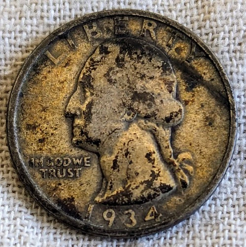 1934 Washington Quarter Fine : Monster Tone, 2nd Year - .9 Fine Silver Coin