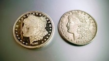 2 oz total Silver SMI Morgan Dollar Design Round .999  & 1921 Morgan dollar 90% 73.08 per troy oz