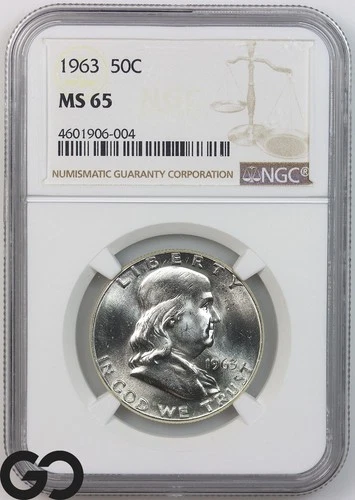 1963 Franklin Half Dollar NGC MS 65 ** Blast White Blazer!
