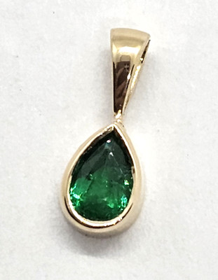 Birnenform grüner Smaragd 14K Gelbgold Anhänger Charm Einfassung 0,50ct 0,59 Gramm