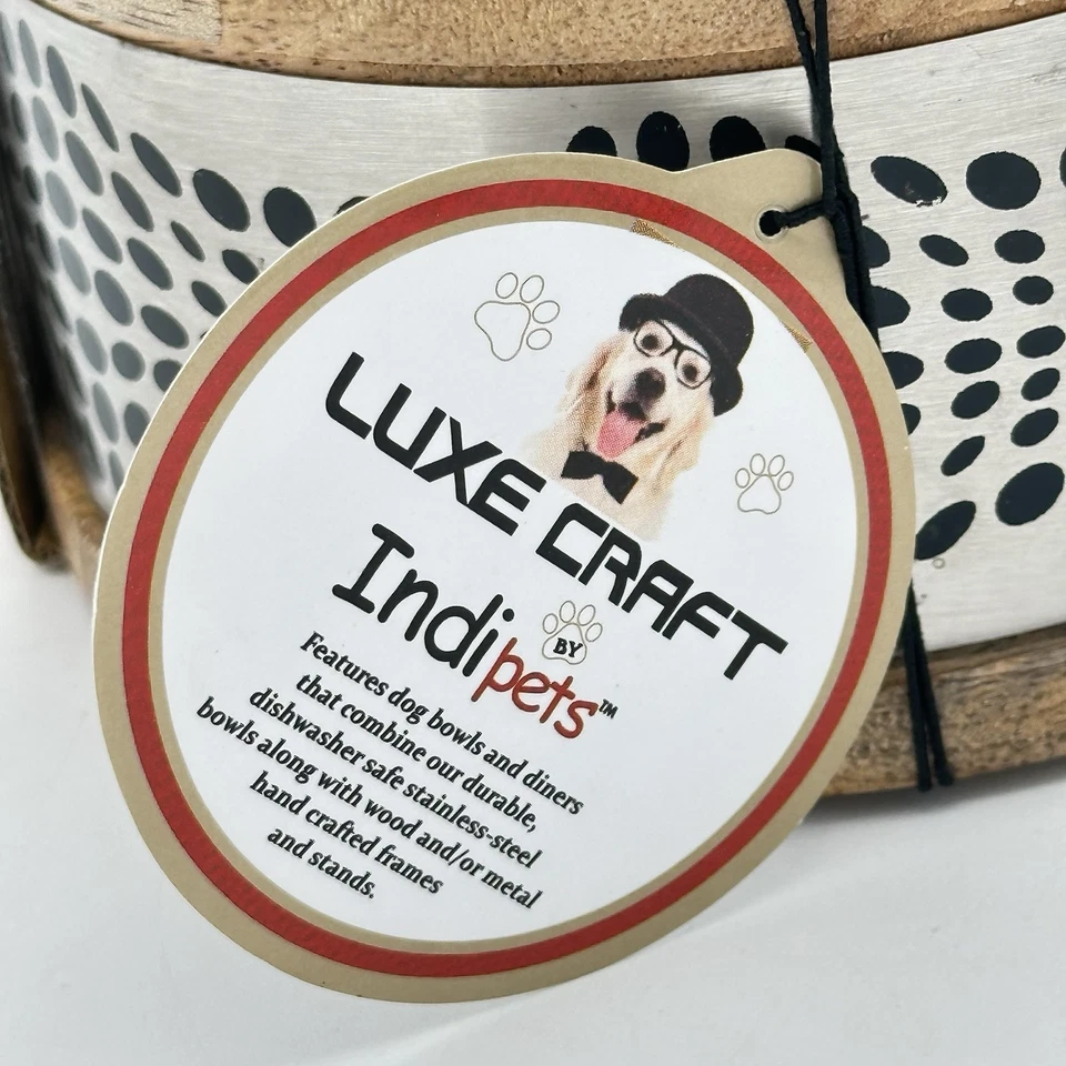Cuenco Indipets de acero inoxidable para perros con anillo de madera a prueba de óxido artesanía de lujo 5 pulgadas Foto 3 de 4