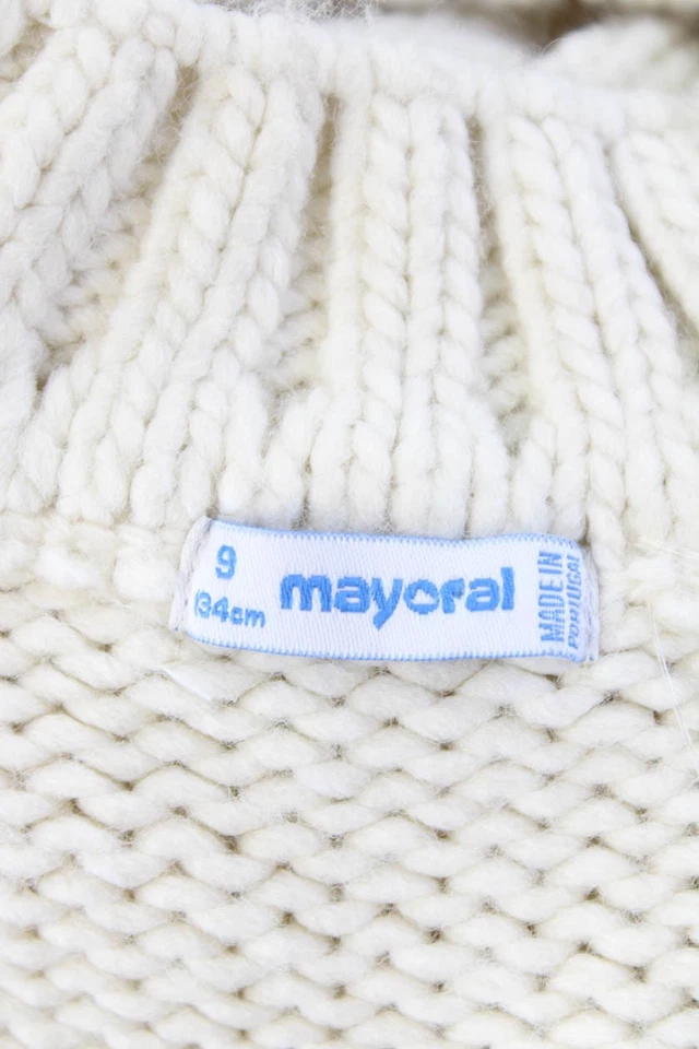 Mayoral Girls Cable Knit Round Neck Long Sleeve Sweater Dress Cream Size 9 - Image 4 of 4