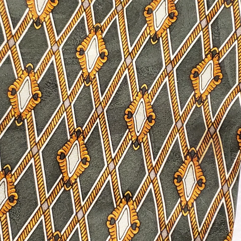 Alexander Lloyd 领带绿色黄金几何钻石图案男式领带 — 第 2/4 张图片