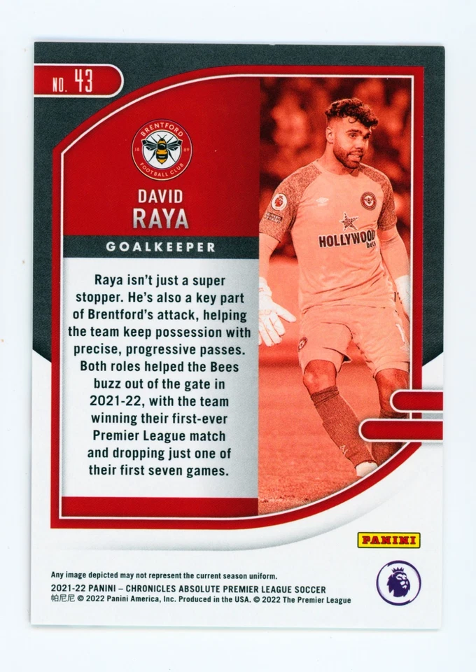 2021-22 David Raya Panini Chronicles Absolute Gold Brentford Rookie Card 5/10 - Image 2 of 3