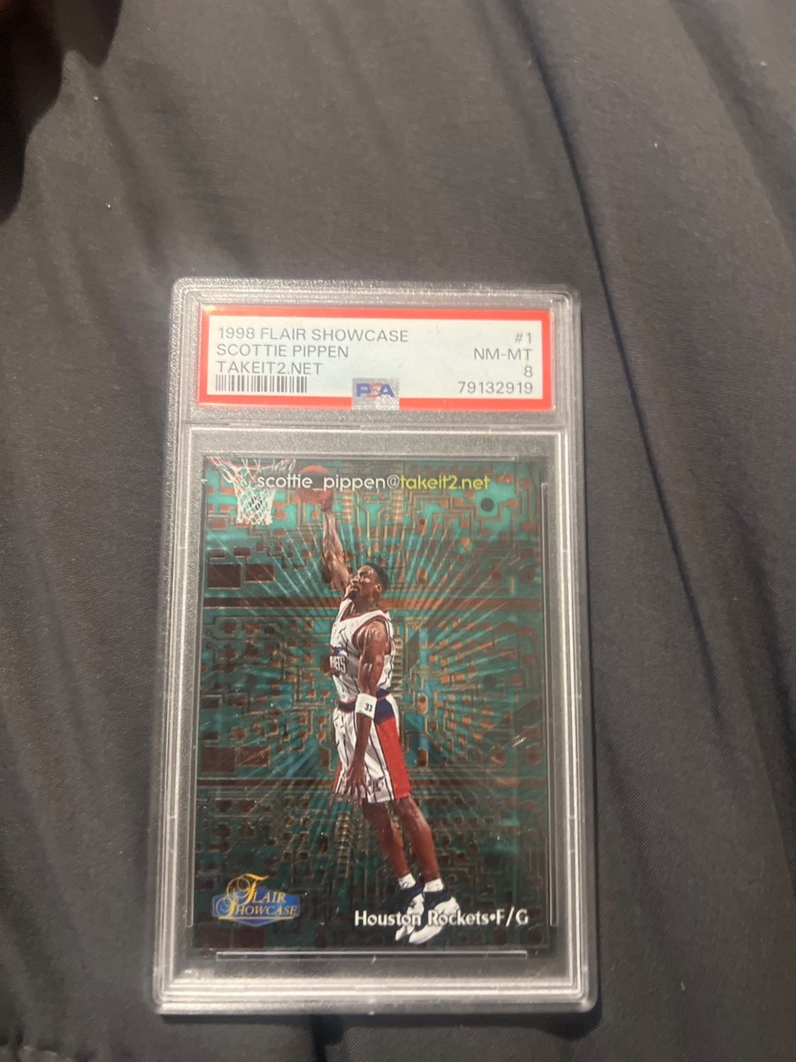 The product is a 1998 Scottie Pippen Flair Showcase Takeit2. Net 