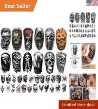 82 Sheets Temporary Tattoo Stickers, Black Skull Skeleton Fake Tattoos for Men
