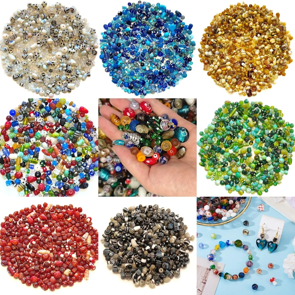 Glasperlen Lampwork Perlen zum auffädeln 500g Perlenset Schmuckherstellung R84 - Bild 2 von 4