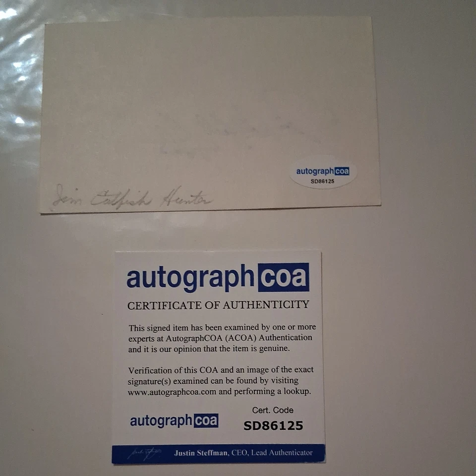 Jim Catfish Hunter Signed Index Card  New York Yankees Autographcoa - Image 2 of 3