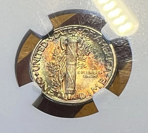 1945-D Mercury Silver Dime NGC MS62 CAC Candidate Rainbow Tone CHEAPEST ON EBAY!