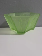 Antique RAMSES PARIS New York Green Uranium Glass Powder Jar Art Deco