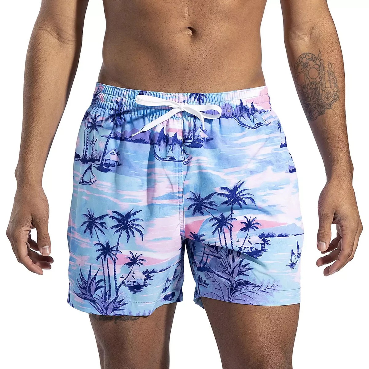 Chubbies Swimming Shorts | Men's MEDIUM| Blue Pink Palm Trees 5.5