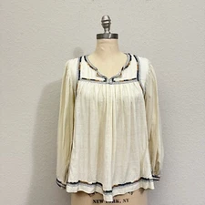 ISABEL MARANT Silk Blouse Womens EU 40 US L Chaz Cream Embroidered V-Neck LS