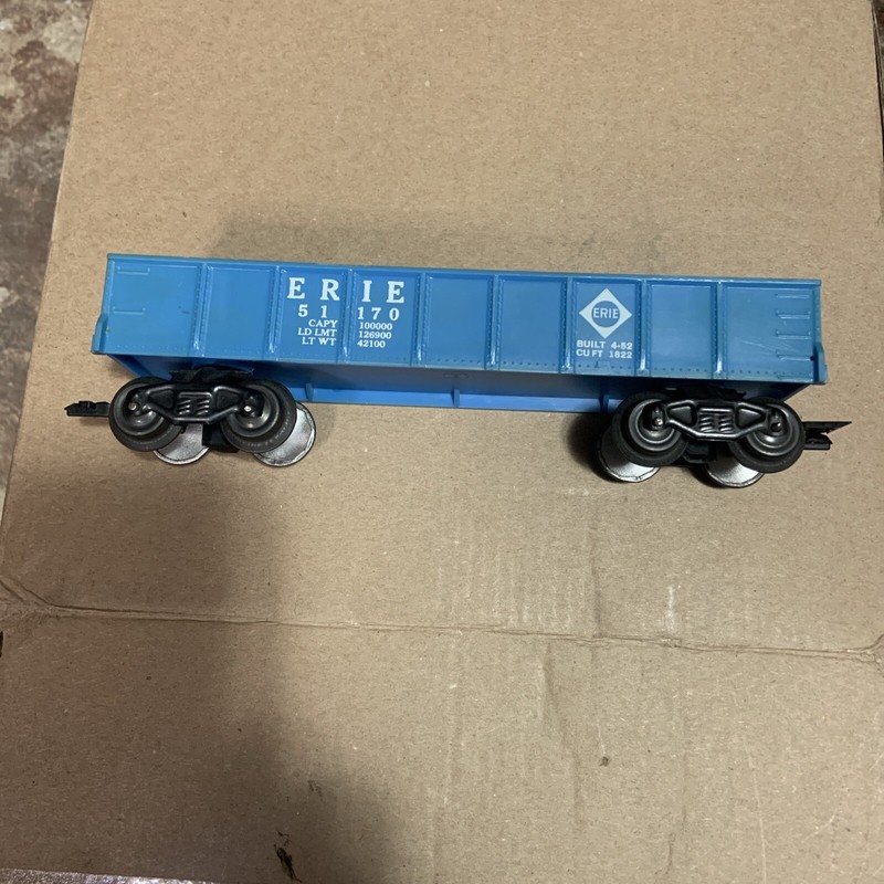CLEAN MARX O GAUGE EIGHT WHEEL BLUE ERIE 51170 GONDOLA CAR WITH REMOVABLE ENDS