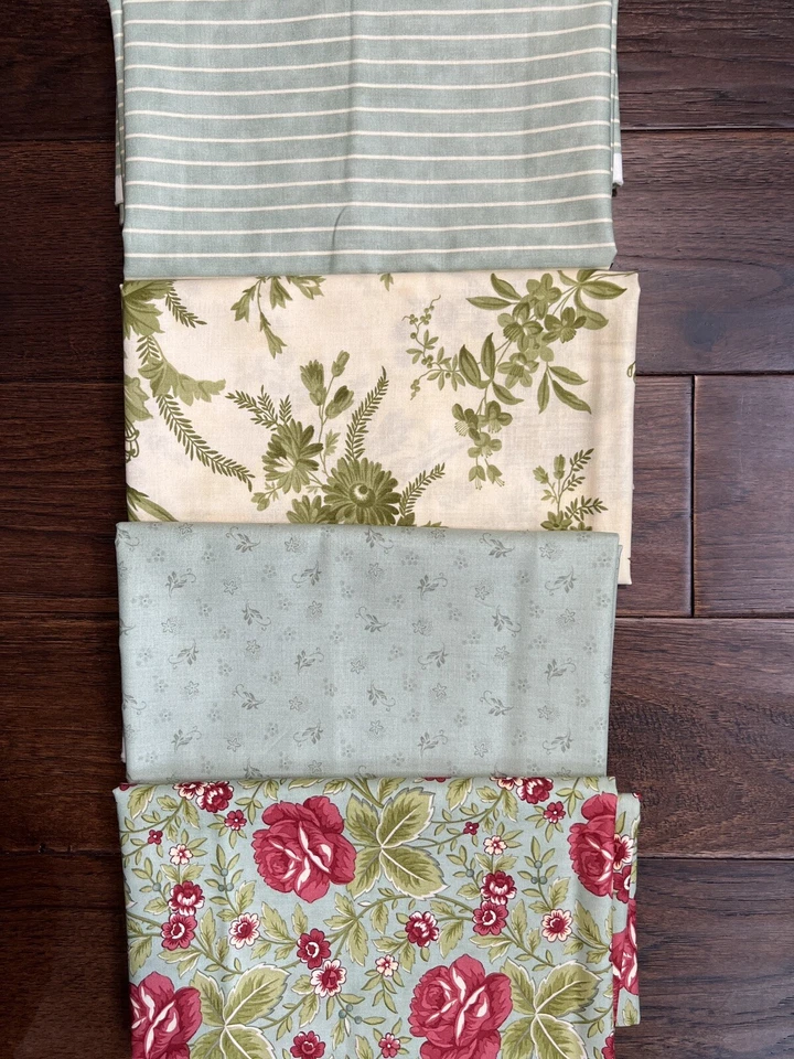 Paquete de 4 yardas MODA Field Notes de Blackbird Designs rosas verde azulado/verde floral Foto 2 de 4