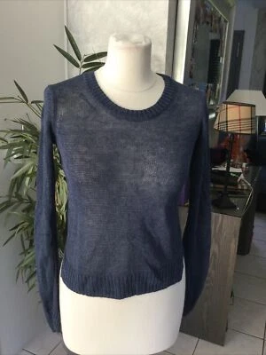 Pull col rond UNIQLO taille S bleu 100% lin tres bon état - Photo 1/4
